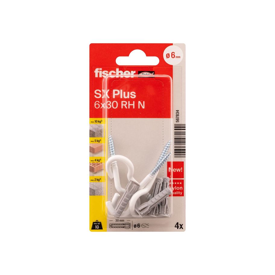 fischer Dübel SX Plus mit Rundhaken weiss 6x30
