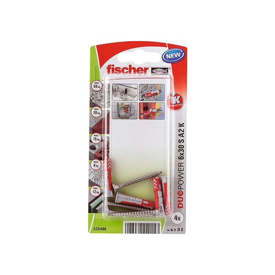 fischer SB Nylondübel Duopower mit Schraube A2 6x30