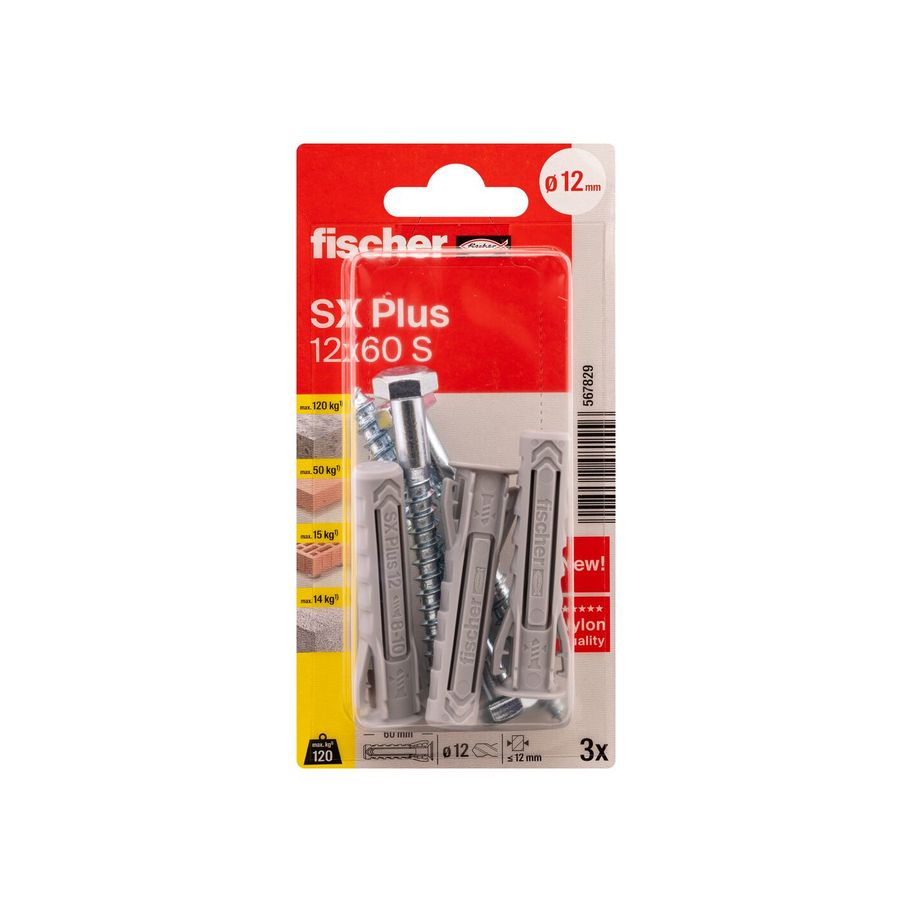 fischer Dübel SX Plus mit 6-Kt. Schraube 12x60