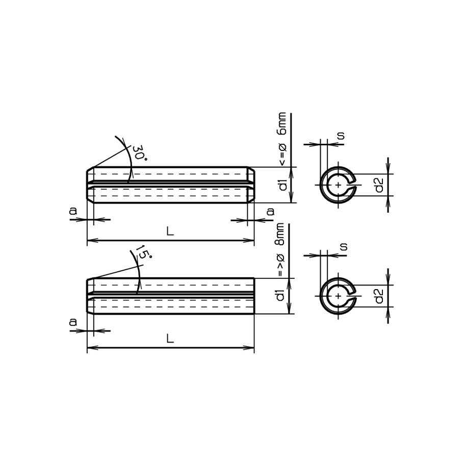 Spannstifte schwer DIN 1481-rostfrei A2 2x6