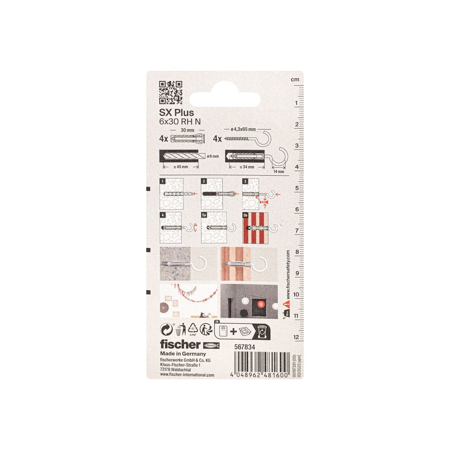 fischer Dübel SX Plus mit Rundhaken weiss 6x30