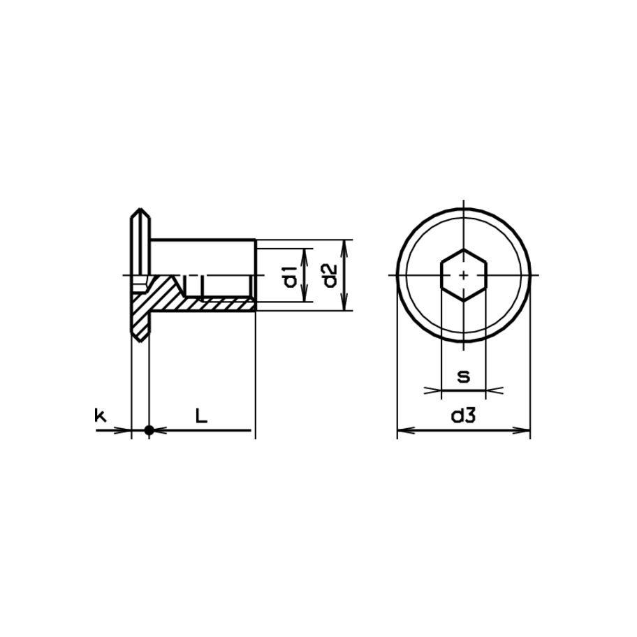 Flachkopf Hülsenmuttern SW5 Stahl vernickelt M6x16
