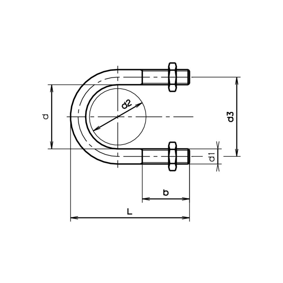Rundstahlbügel mit Muttern rostfrei A2 NW25/M8x57/34