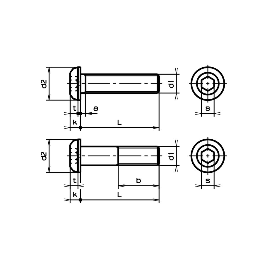 Linsen-Schrauben In-6Kt ISO 7380-1 Stahl 10.9 flZn  M5x30
