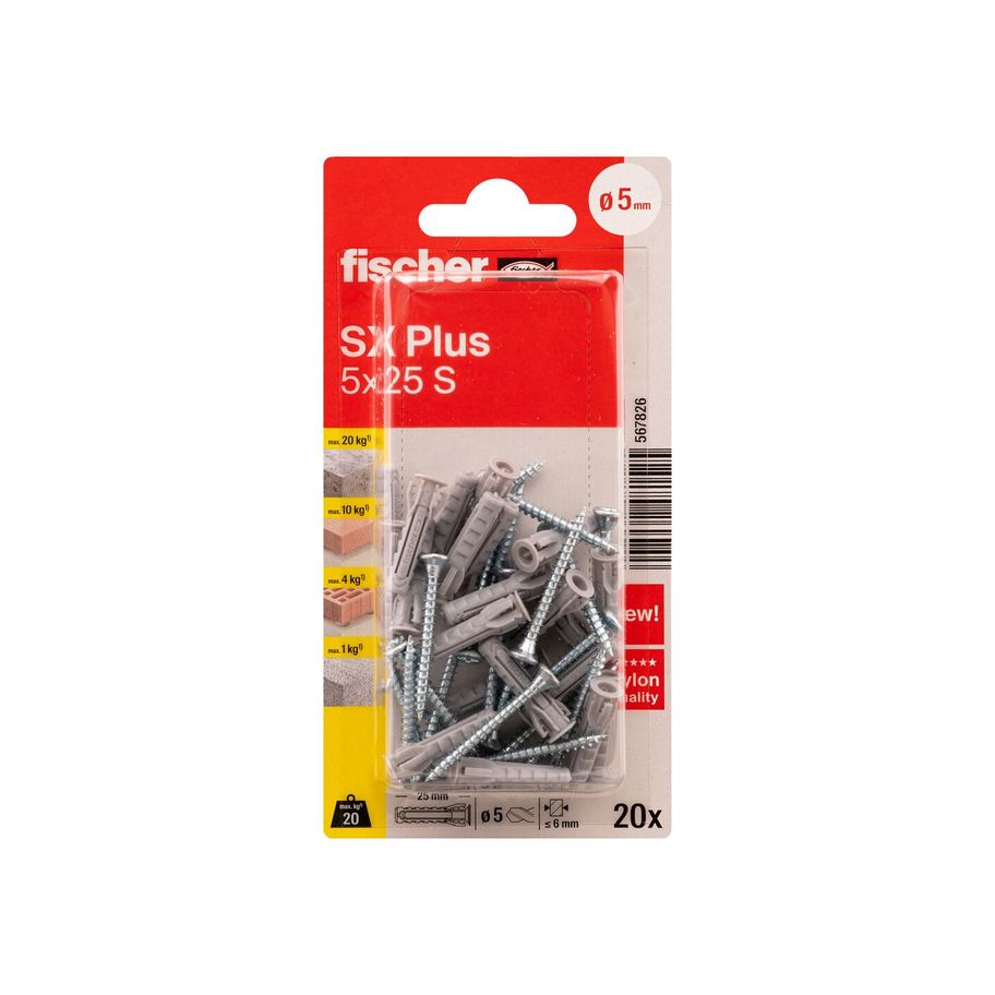 fischer Dübel SX Plus mit Senk-Schraube 5x25