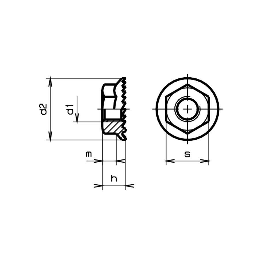 Sechskant-Rippen-Muttern mit Flansch Stahl FK 10 blank M5