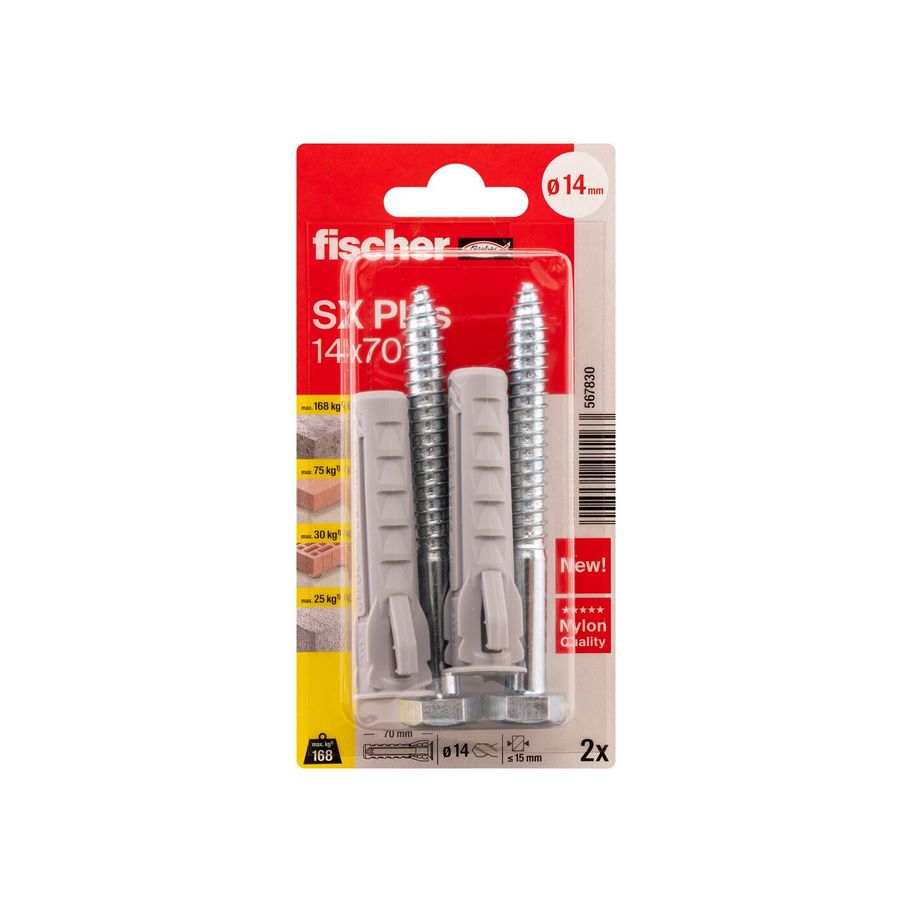 fischer Dübel SX Plus mit 6-Kt. Schraube 14x70