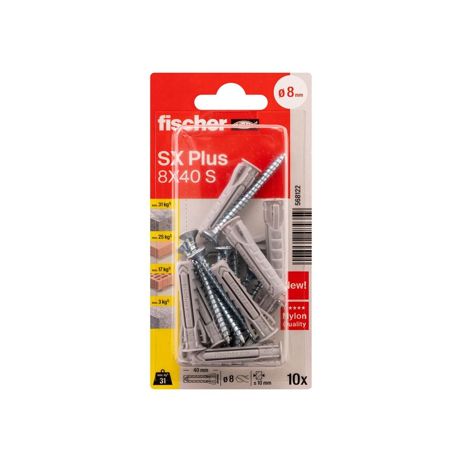 fischer Dübel SX Plus mit Senk-Schraube 8x40