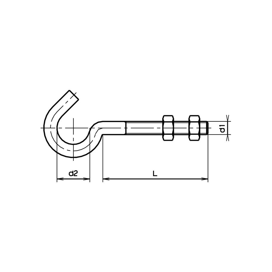 Waschseilhaken mit 2 Muttern Stahl verzinkt blau M8x80/22