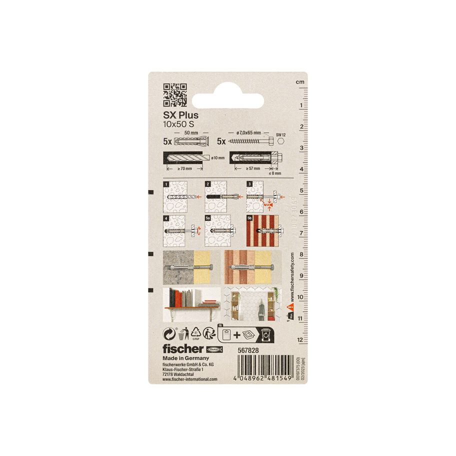 fischer Dübel SX Plus mit Senk-Schraube 10x50