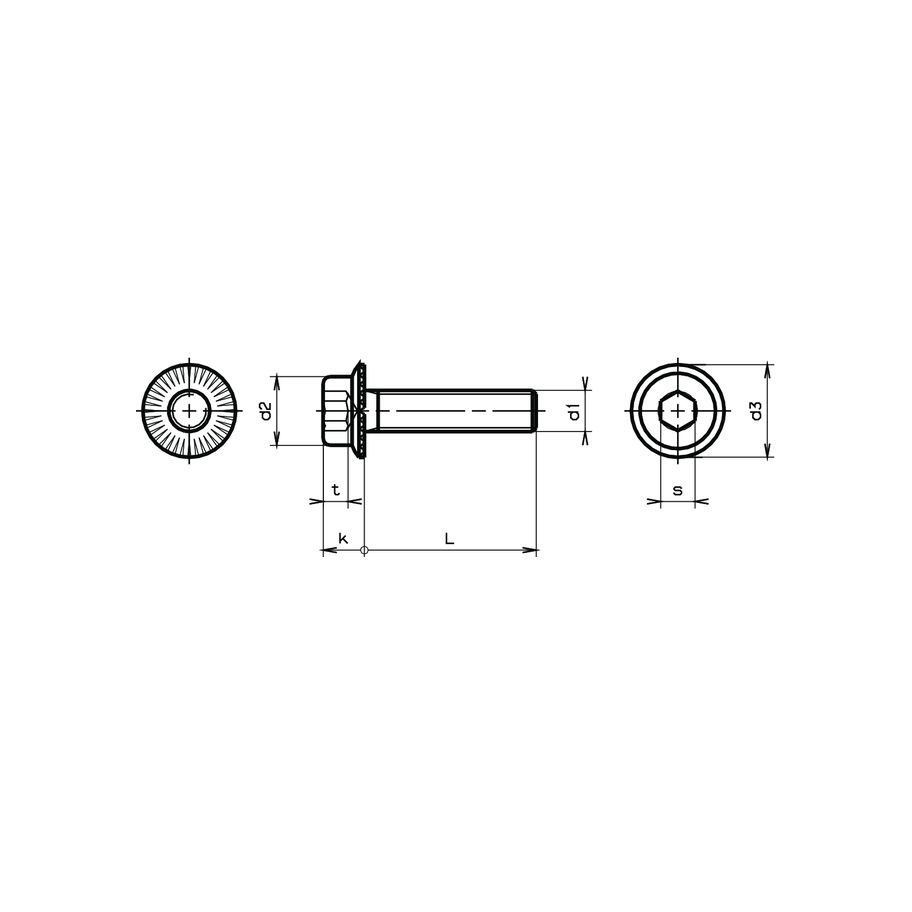 Zyl-Schrauben In-6Kt Flansch u.Unterkopfrippen FK100 M6x12
