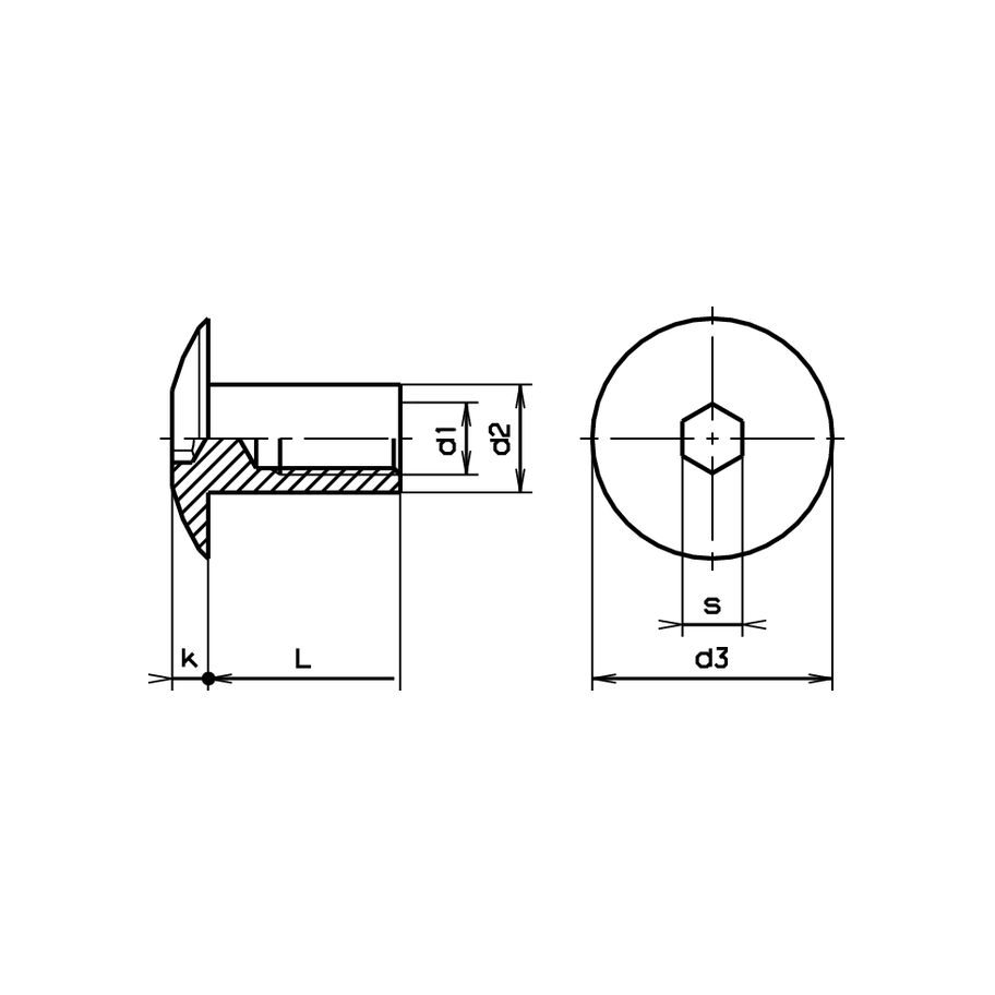 Rundkopf-Hülsenmuttern SW 5 Stahl 4.6 vernickelt M8x16
