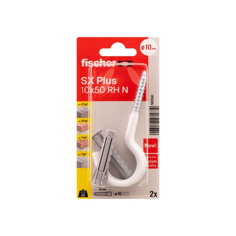 fischer Dübel SX Plus mit Rundhaken weiss 10x50